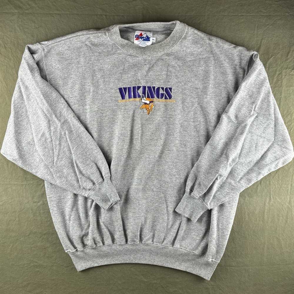 Vintage 90s Minnesota Vikings Sweatshirt Majestic NFL Embroidered XL